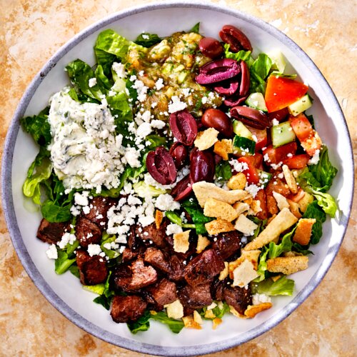 Beef Souvlaki & Kalamata Salad