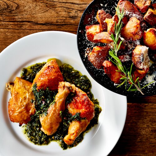 JW Chicken with Salsa Verde & Crispy Potatoes