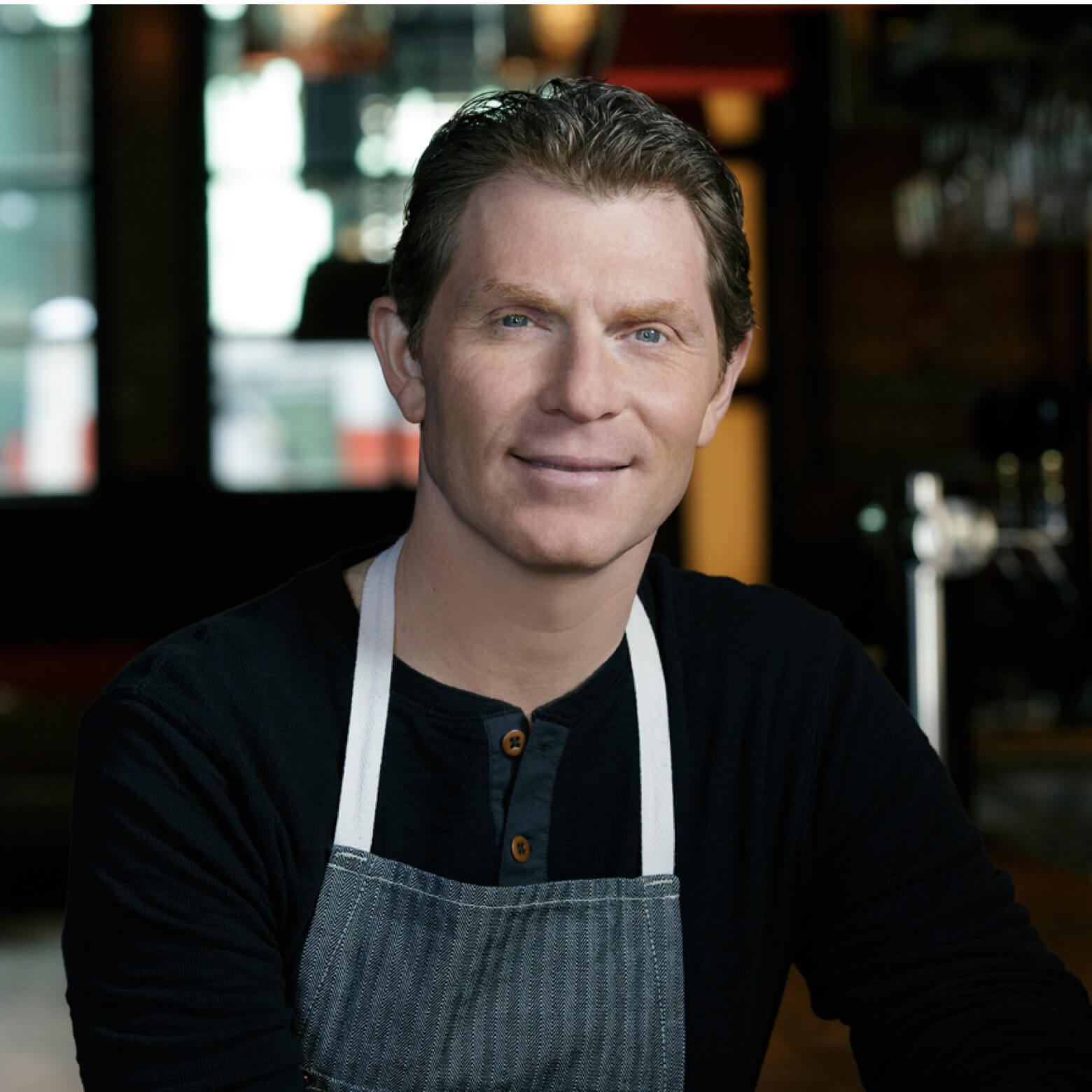 Chef Bobby Flay, looking at the camera